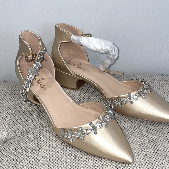 lulus Shoes - New Lulus Swayy Champagne Satin Rhinestone Ankle Strap Bridal Heels